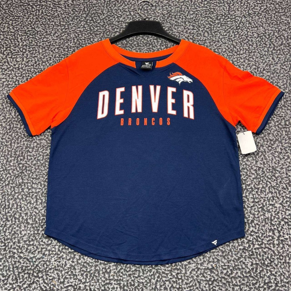 Denver Broncos Shirt Women Medium Blue Orange Fanatics Raglan Sleeve New M